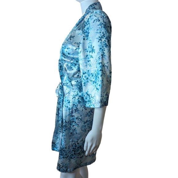 Secret Treasures Women's Silky w/Lace Blue Floral & Paisley Print Robe w/Tie SzM - Picture 4 of 9